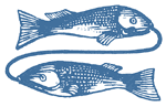 две рыбы, плывущие в разные стороны - традиционное изображение знака рыб